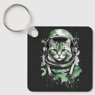 Grüner Astronautenkatze Schlüsselanhänger
