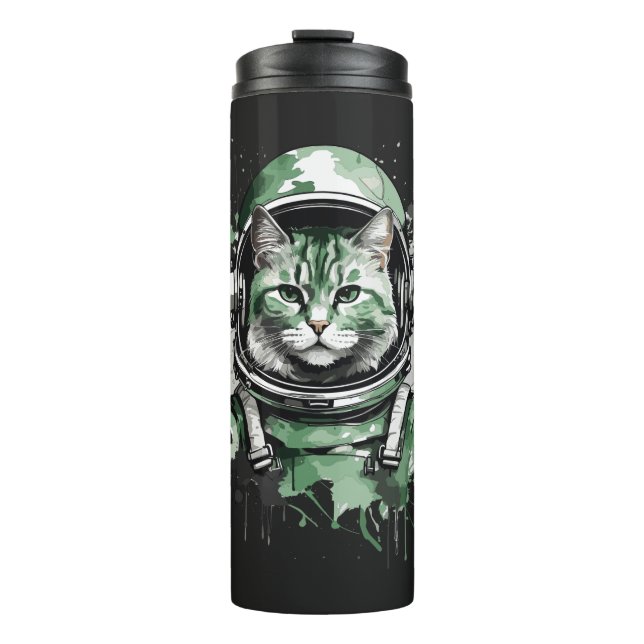 Grüner Astronautenkatze Thermosbecher (Vorderseite)