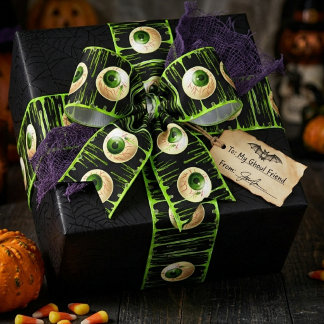 Grüner Augapfel-Schleim Schwarzes Halloween Ripsband