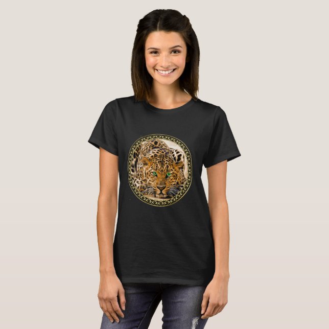 Grüner Augenleopard mit Gepunkteter Goldfolie T-Shirt (Vorne ganz)