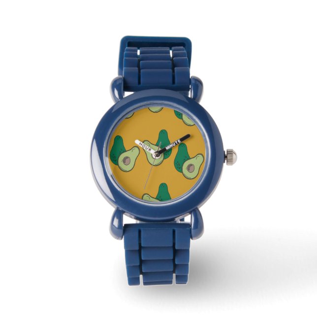 Grüner Avocado auf braun Armbanduhr (Vorderseite)
