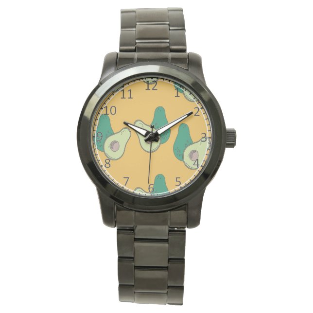 Grüner Avocado auf braun Armbanduhr (Vorderseite)