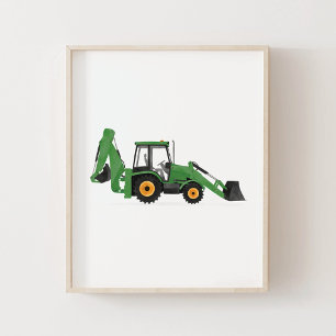 Grüner Baggerlader-Bauwagen-Dekor Poster