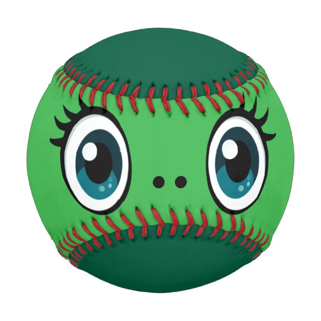 Grüner Ball mit großen Augen gegen Baseball (Vorderseite)