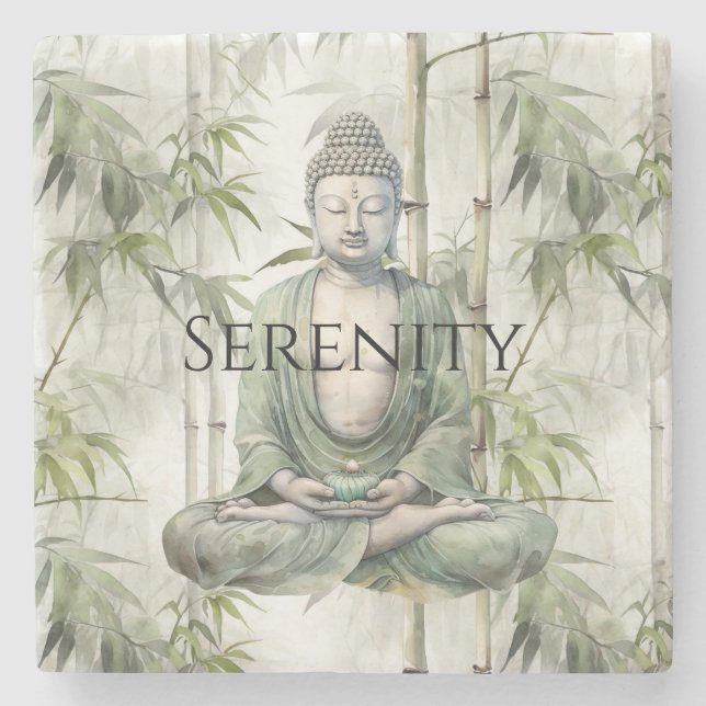 Grüner Bambus Serenity Buddha Steinuntersetzer (Vorderseite)