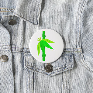 Grüner Bambusstalk mit tropischen Blätter Button
