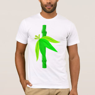 Grüner Bambusstalk mit tropischen Blätter T-Shirt