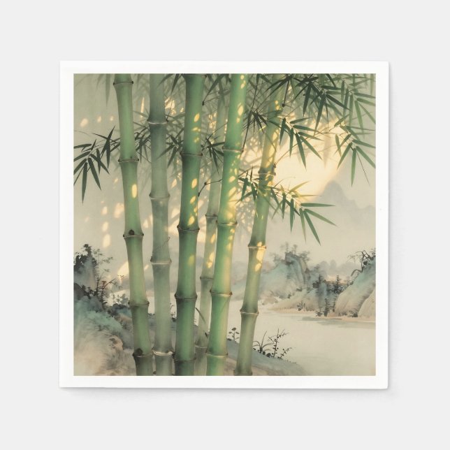Grüner Bambuswald Chinesische Tinte Serviette (Vorderseite)