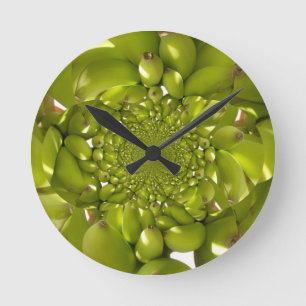 Grüner Bananen-Kaleidoskop-Kunstprint/Grafik Runde Wanduhr