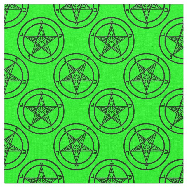 Grüner Baphomet-Pentagramm Stoff (Nahaufnahme)