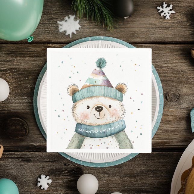 Grüner Bär Geburtstag | Winter Wonderland Serviette (Von Creator hochgeladen)