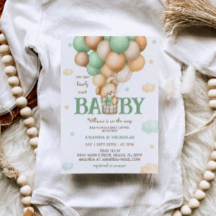 Grüner Bär Heißluftballon Baby Shower Einladung