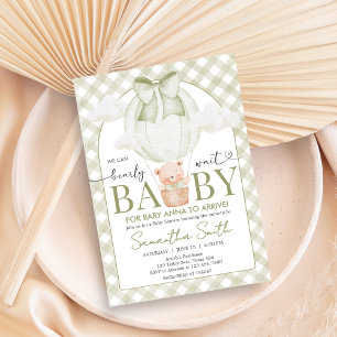 Grüner Bär wartet kaum Baby Shower Einladung