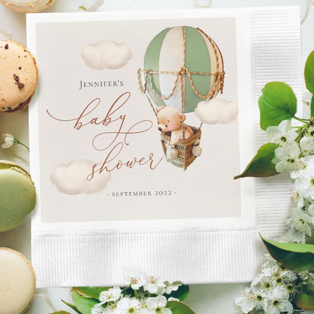 Grüner Bärenballon Babydusche Geschlecht neutral Serviette (Von Creator hochgeladen)