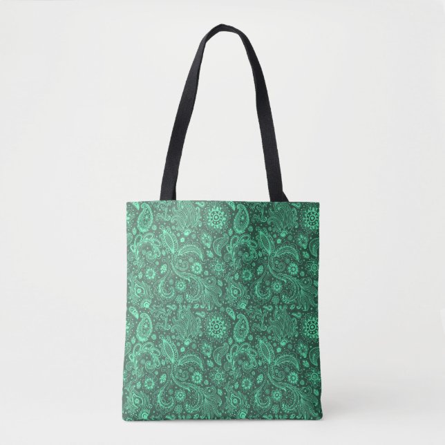 Grüner Batik-Boho-Stil floral Paisley-Muster Tasche (Vorderseite)
