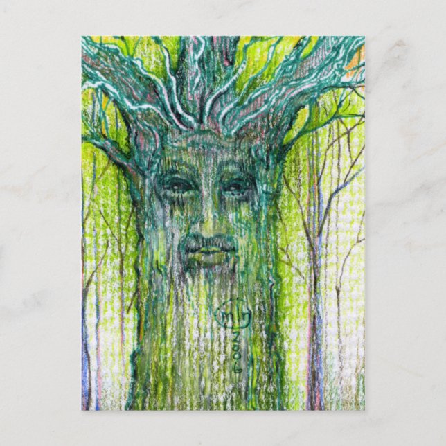 Grüner Baumgeist Zeichnend Postkarte (Vorderseite)