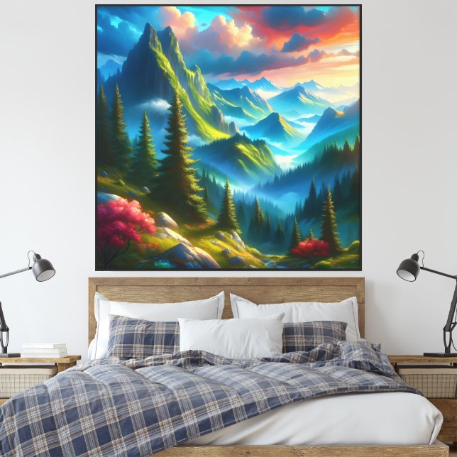 Grüner Berg - Leinwanddruck (Insitu (Schlafzimmer))