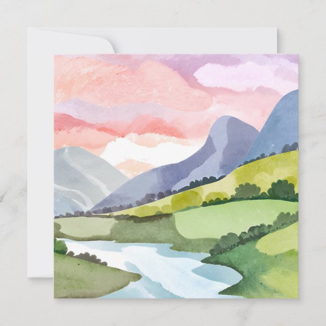 Grüner Berg Sonnenaufgang | Aquarellkarte (Vorderseite)
