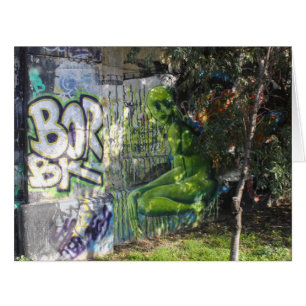 Grüner Besucher aus dem Weltraum Graffiti