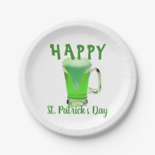 Grüner Bierglas Frohe St. Patrick`s Tag Party  Pappteller