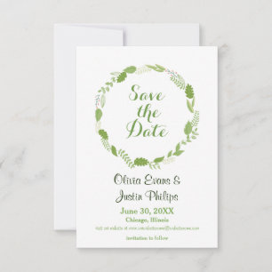 Grüner Blätterkranz Chevron - 3x5 Save-the-Date-Ka Save The Date