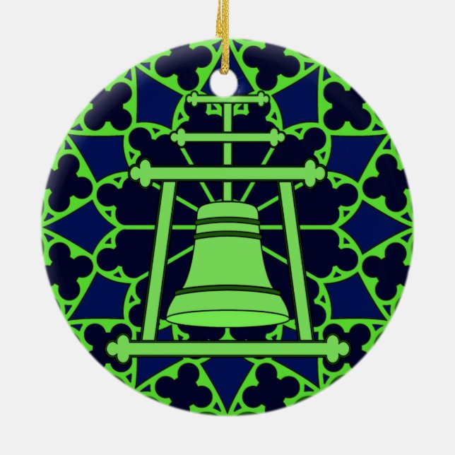 Grüner/blauer Buntglas Raincross Entwurf Keramik Ornament (Hinten)