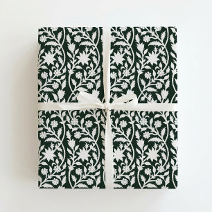 Grüner Blumen-Blockdruck Geschenkpapier