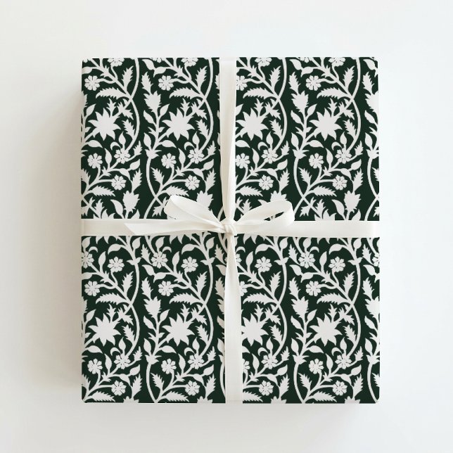 Grüner Blumen-Blockdruck  Geschenkpapier (Von Creator hochgeladen)