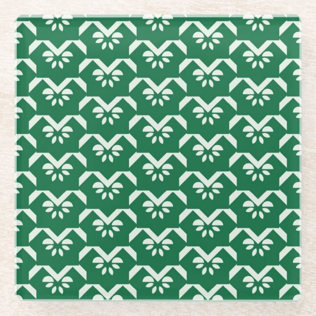 Grüner Blumenzickzack Glasuntersetzer (Vorderseite)