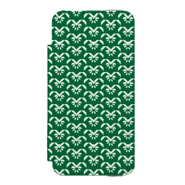 Grüner Blumenzickzack Incipio iPhone Geldbeutel-Hülle (Folio Vorderseite)