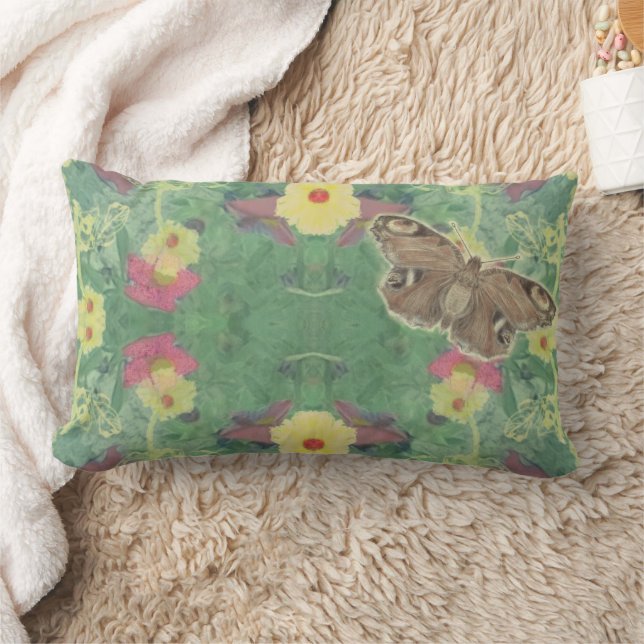 Grüner Blütenschmetterling Akzent Kissen (Decke)