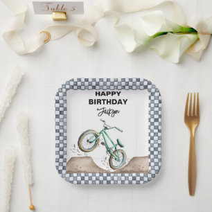 Grüner BMX-Dirtbike-Geburtstag Pappteller