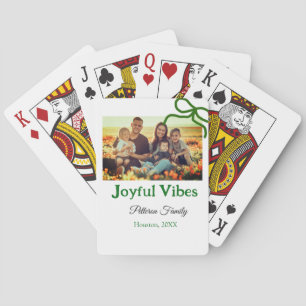 Grüner Bogen fröhlich Vibes fügt Familienname Foto Spielkarten