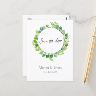 grüner boho Blätterkranz, schlicht, modern Postkarte