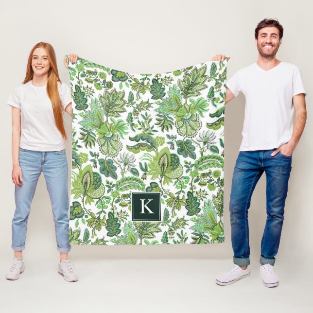 Grüner Boho Vintage Blumenmonogramm Fleecedecke (Beispiel)