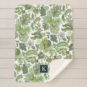 Grüner Boho Vintage Blumenmonogramm Sherpadecke