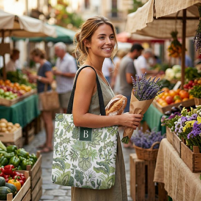 Grüner Boho Vintage Blumenmonogramm Tasche (Von Creator hochgeladen)