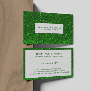 Grüner Bokeh-Glitter & Funkeln mit schwarzen Akzen Visitenkarte