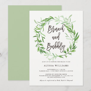 Grüner botanischer BlätterWreathBrunch und Einladung