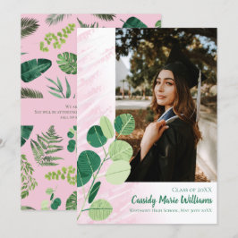 Grüner botanischer Elegant Rosa Abschluss Einladung