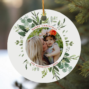 Grüner botanischer Rahmen 2 Foto Weihnachten Keramik Ornament