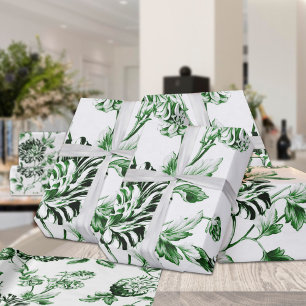 Grüner Botanischer Vintage-Blumen-Toile Geschenkpapier
