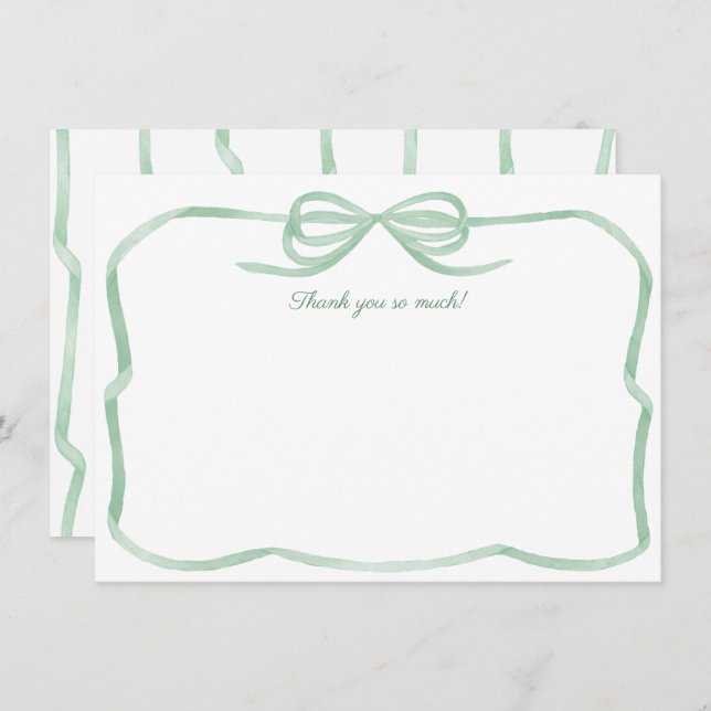 Grüner Bow, der das Brautparty des Knotens bindet Dankeskarte (Vorne/Hinten)