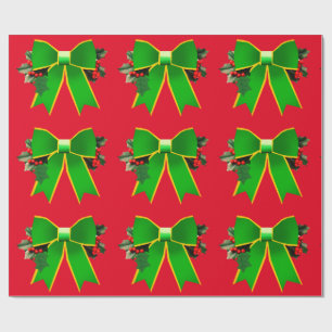 Grüner Bow mit holprigem rotem Umschlagpapier Geschenkpapier