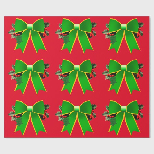 Grüner Bow mit holprigem rotem Umschlagpapier Geschenkpapier (Flach)