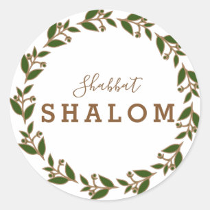 Grüner brauner Kranz, Shabbat Shalom Aquarell Runder Aufkleber