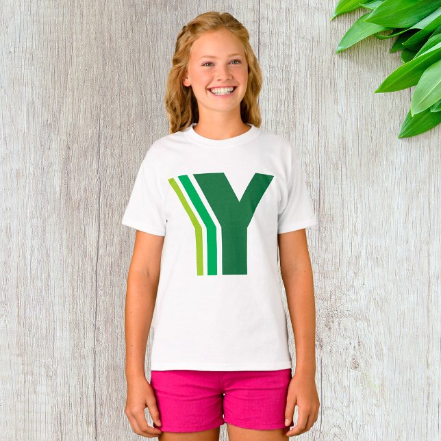 Grüner Buchstabe Y Geometrische Streifen Monogramm T-Shirt (Von Creator hochgeladen)