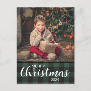 Grüner Buffalo-Karo-Weihnachtsgruß 2024 Postkarte