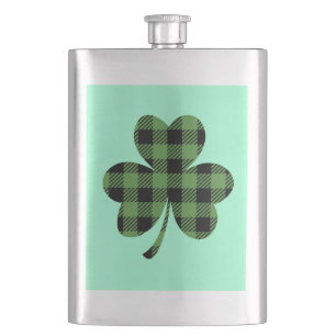 Grüner Büffel-Kariert Shamrock Kleeblatt Design-61 Flachmann