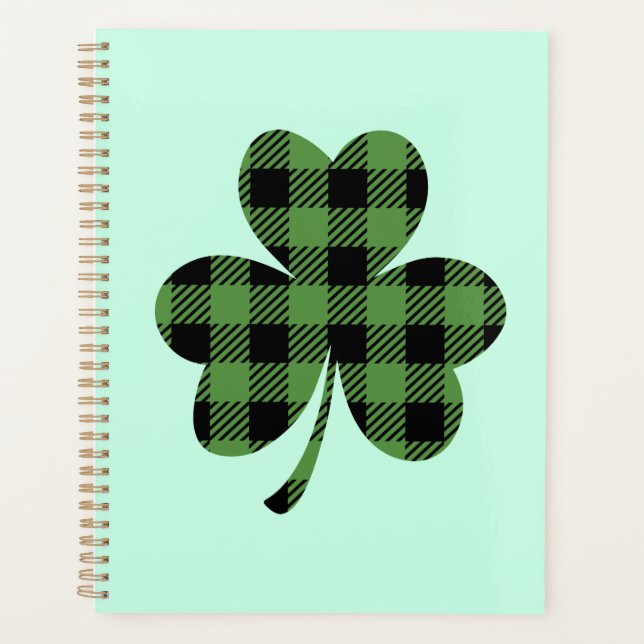 Grüner Büffel-Karo-Plaid-Schmetterlingsklee-Design Planer (Vorderseite)